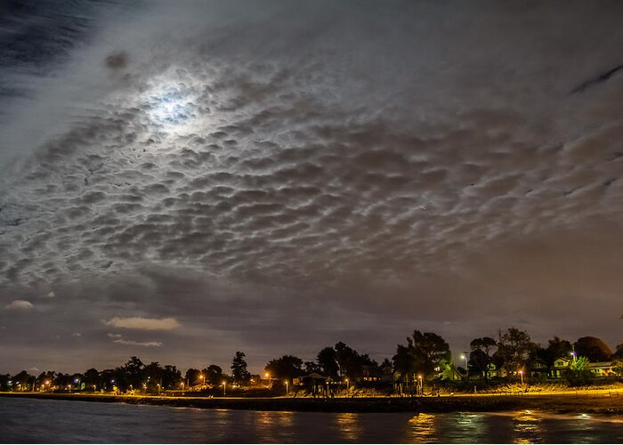 Laurence Harbor Greeting Card featuring the photograph Cloud covered moon by SAURAVphoto Online Store