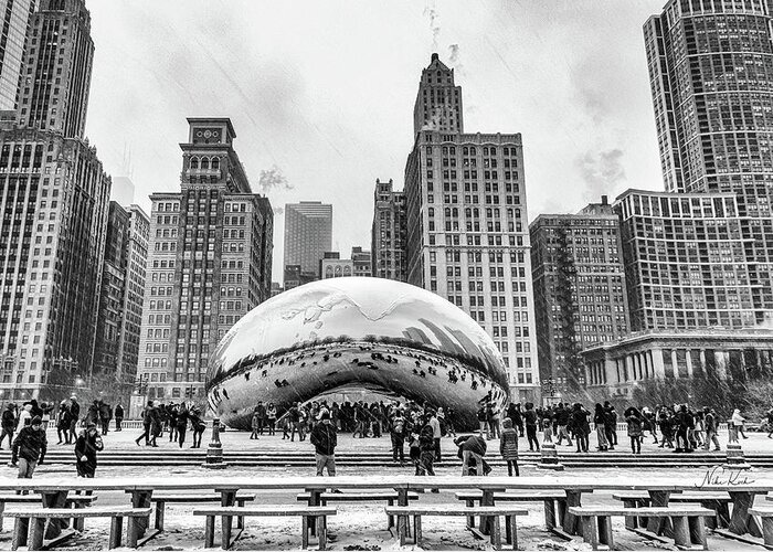 Usa Greeting Card featuring the photograph Cloud Gate BW by Framing Places