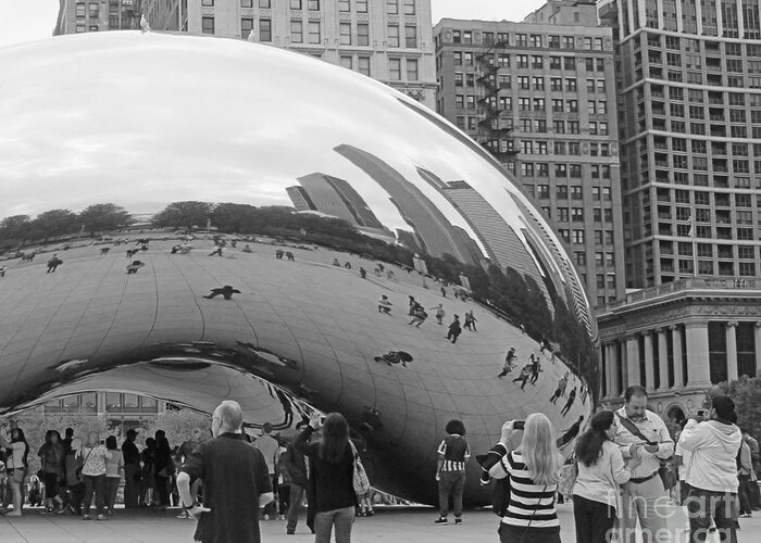 Cloud Gate Greeting Card featuring the photograph Cloud Gate Chicago BW 2 by Cheryl Del Toro