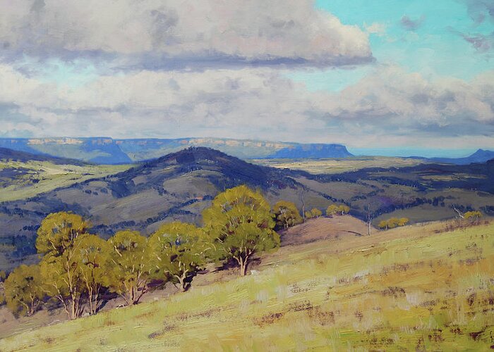 Nature Greeting Card featuring the painting Cloud Shadows over the Kanimbla Valley by Graham Gercken