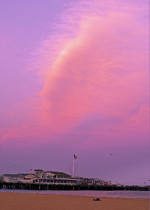 Santa Barbara Greeting Card featuring the photograph Cloud Watching - Santa Barbara Pier by Marie Hicks