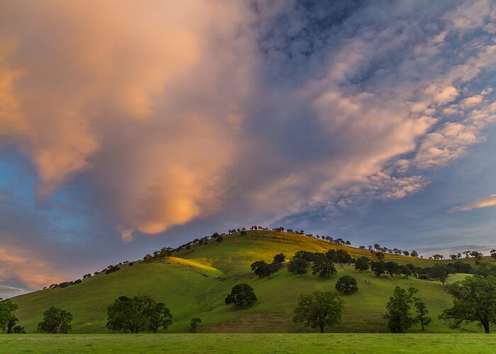 Landscape Greeting Card featuring the photograph Clouds and Hill at Sunrise by Marc Crumpler