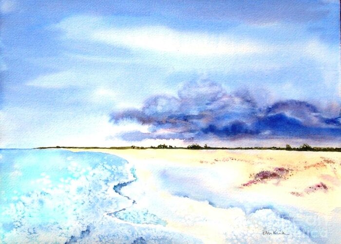 Beach Greeting Card featuring the painting Clouds Gathering over Anegada by Diane Kirk