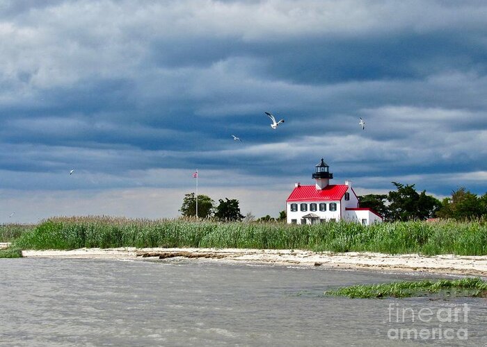 East Point Lighthouse Greeting Card featuring the photograph Clouds Rolling in Over East Point Light by Nancy Patterson