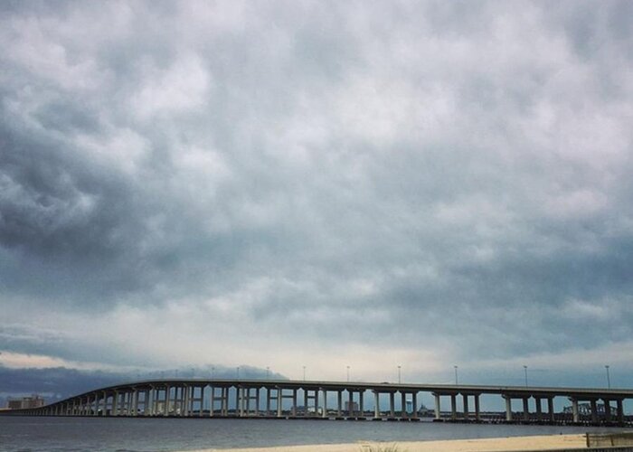 Bridge Greeting Card featuring the photograph Cloudy Skies #biloxi #bridge by Joan McCool