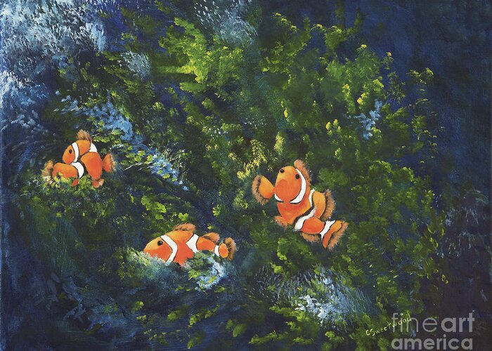 Clown Fish Greeting Card featuring the painting Clowning Around by Carol Sweetwood