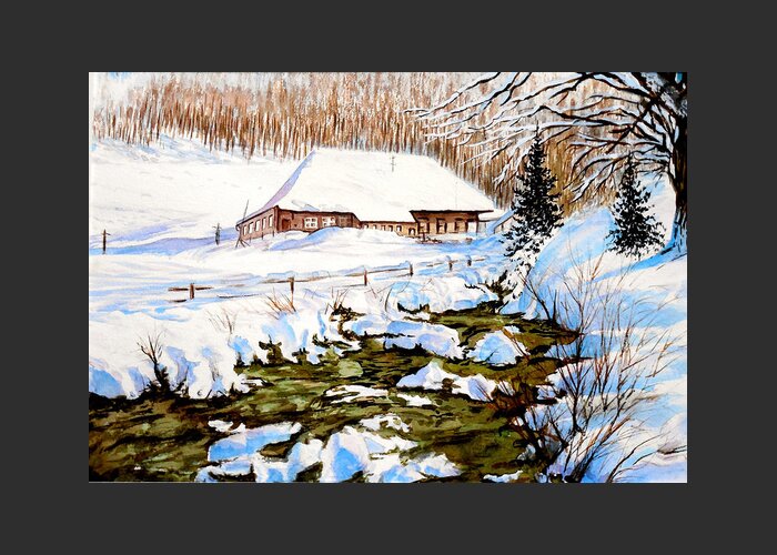 Golf Course In Alberta Greeting Card featuring the painting Clubhouse in Winter by Sher Nasser Artist