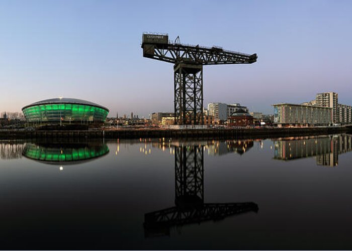 Panoramic Image Greeting Card featuring the photograph Clyde Waterfront After Sunset by Grant Glendinning