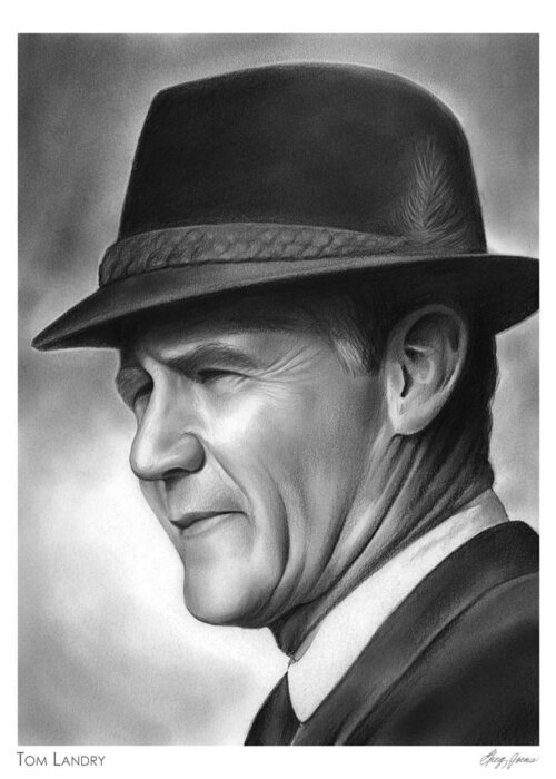 Football Greeting Card featuring the drawing Coach Tom Landry by Greg Joens