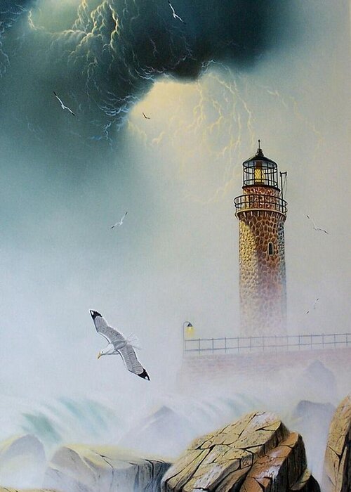 Lighthouse Greeting Card featuring the painting Coastal Light by Don Griffiths