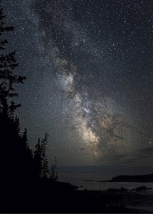 Milky Way Greeting Card featuring the photograph Coastal Maine Milky Way Starscape by Marty Saccone