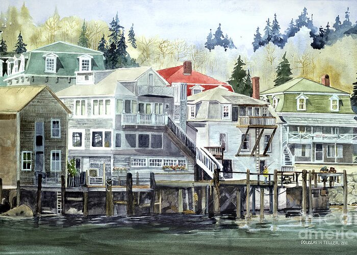 Coastal Living Greeting Card featuring the painting Coastal Village by Douglas Teller