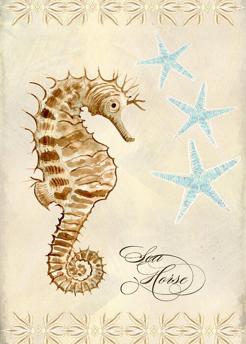 Watercolor Greeting Card featuring the painting Coastal Waterways - Seahorse Dance by Audrey Jeanne Roberts