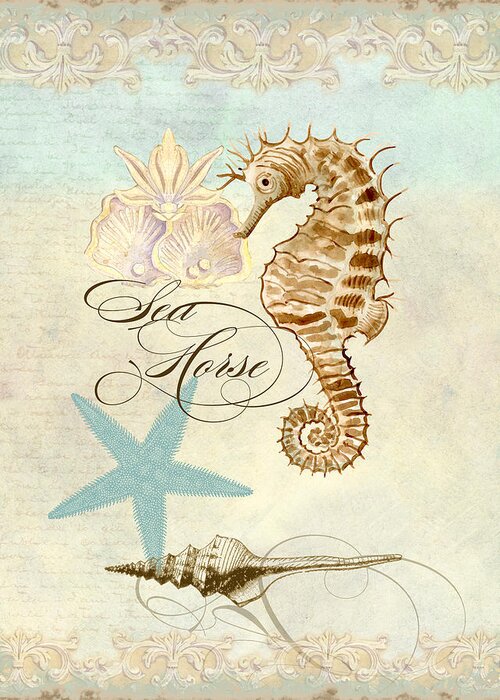 Watercolor Greeting Card featuring the painting Coastal Waterways - Seahorse Rectangle 2 by Audrey Jeanne Roberts