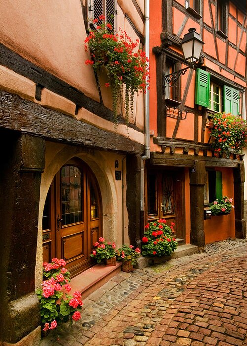 Alsace Greeting Card featuring the photograph Cobble Stoned Street by John Galbo