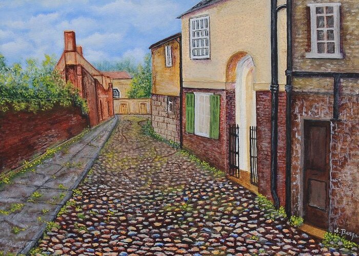 Cobbled Road Greeting Card featuring the painting Cobbled Road by Sheila Banga