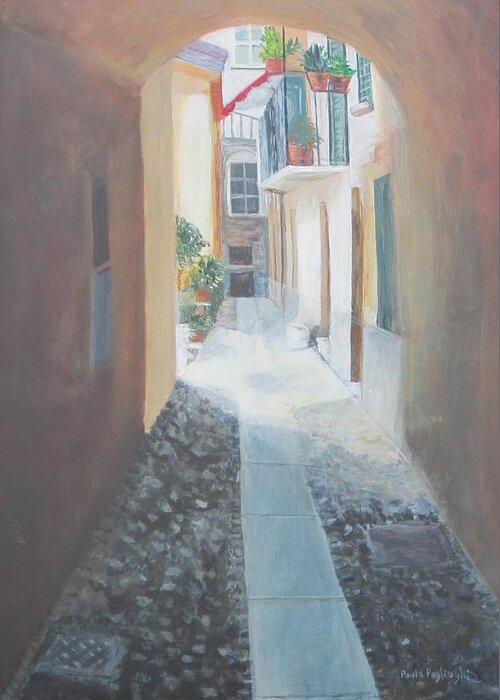 Italy Greeting Card featuring the painting Cobblestone Alley by Paula Pagliughi