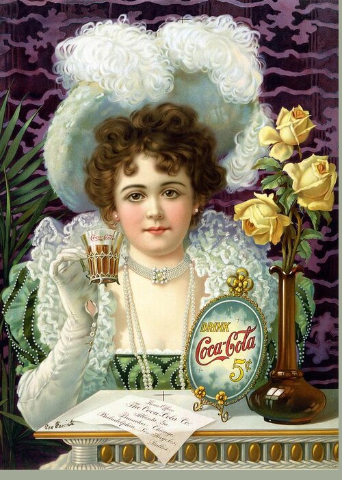 Coca Cola Greeting Card featuring the mixed media Coca Cola - Little Girl - Vintage Cool Drinks Advertising Poster by Studio Grafiikka