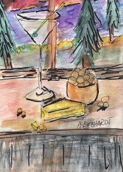 Window Scene Greeting Card featuring the painting Cocktail At Tahoe by Chuck Gebhardt