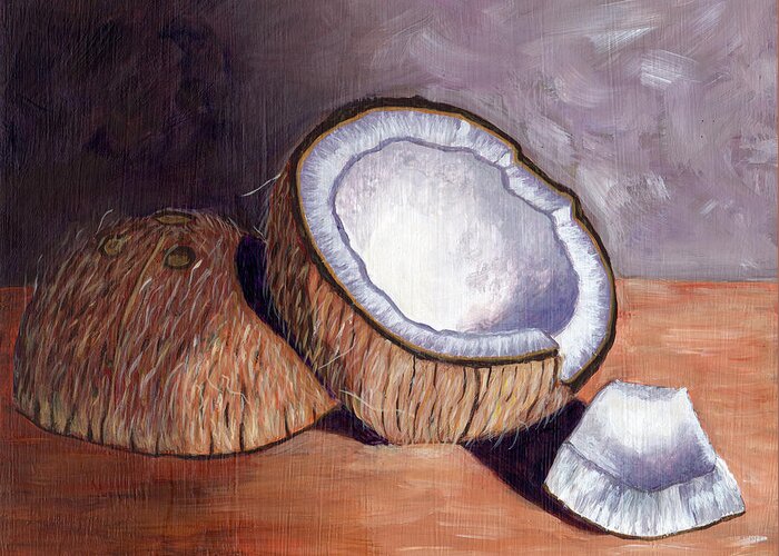 Coconut Still Life Greeting Card featuring the painting Coconut Anyone? by Laura Forde