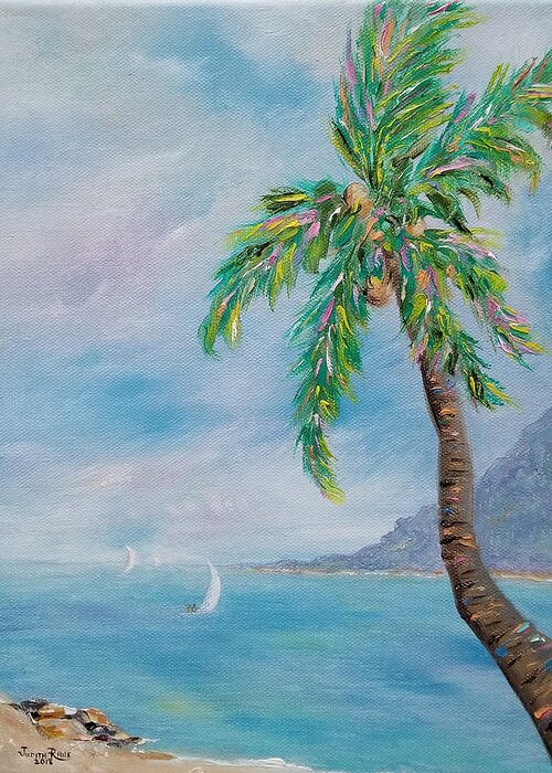 Palm Greeting Card featuring the painting Coconut Flavor by Judith Rhue