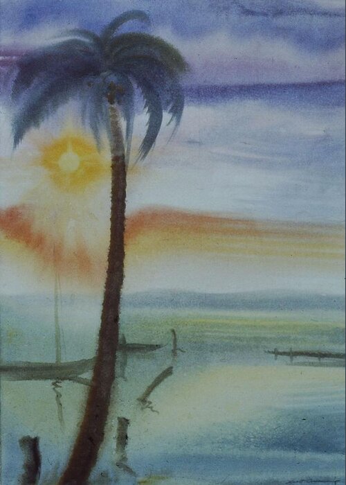 Sunrise Greeting Card featuring the painting Coconut Palm by Scott Cumming