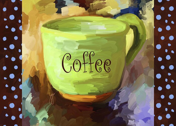 Coffee Greeting Card featuring the painting Coffee Cup With Blue Dots by Jai Johnson