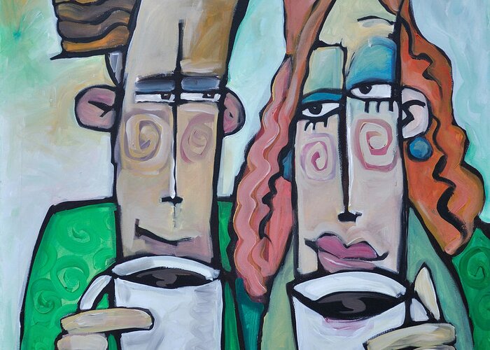 Coffee Greeting Card featuring the painting Coffee Date by Tim Nyberg