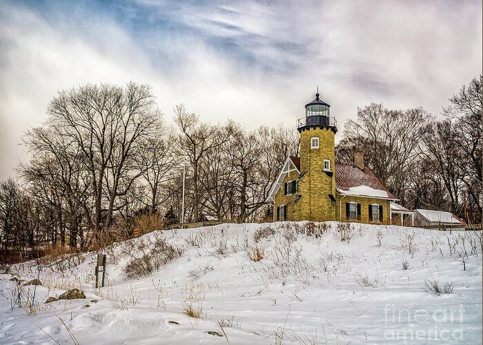 Lighthouse Greeting Card featuring the photograph Cold Day at White River Lighthouse by Nick Zelinsky Jr