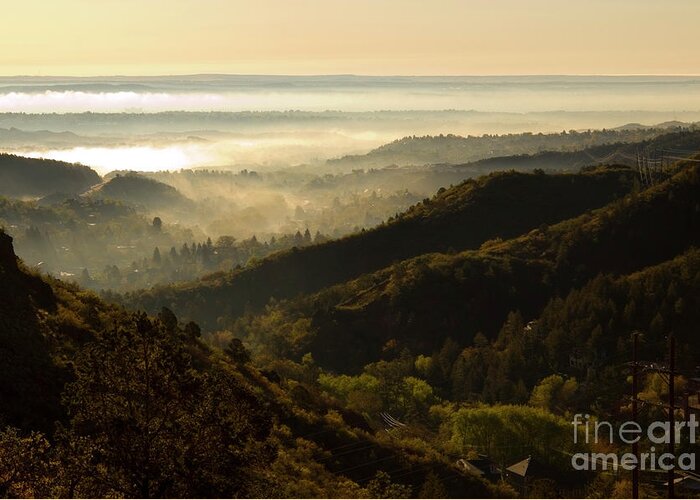 Colorado Springs Greeting Card featuring the photograph Colorado and Manitou Springs Valley in Fog by Steven Krull