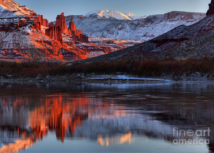 Fisher Towers Greeting Card featuring the photograph Colorado Red Tower Reflections by Adam Jewell