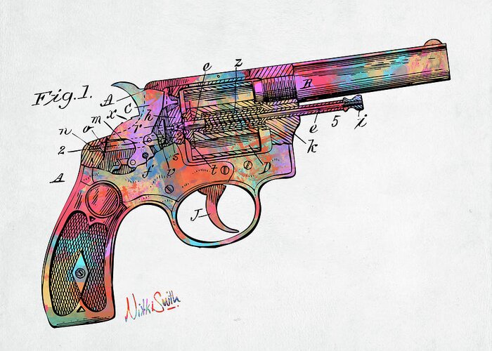 Wesson Greeting Card featuring the digital art Colorful 1896 Wesson Revolver Patent by Nikki Marie Smith