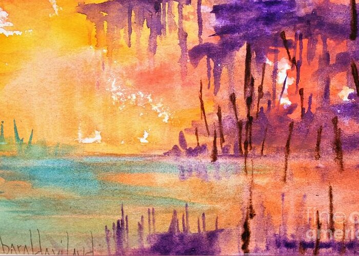 Watercolor Greeting Card featuring the painting Colorful Bayou by Barbara Haviland