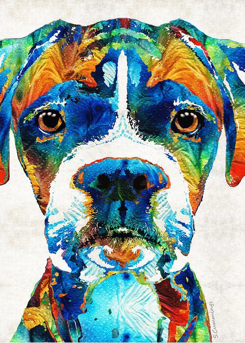 Boxer Greeting Card featuring the painting Colorful Boxer Dog Art By Sharon Cummings by Sharon Cummings