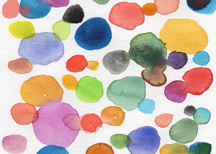 Abstract Watercolor Art Greeting Card featuring the painting Colorful Bubbles by Linda Woods
