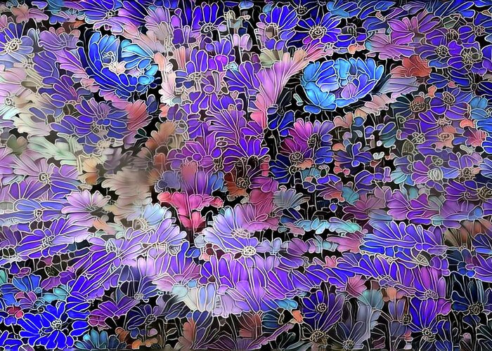 Colorful Cat Greeting Card featuring the digital art Flower Cat 2 by Peggy Collins