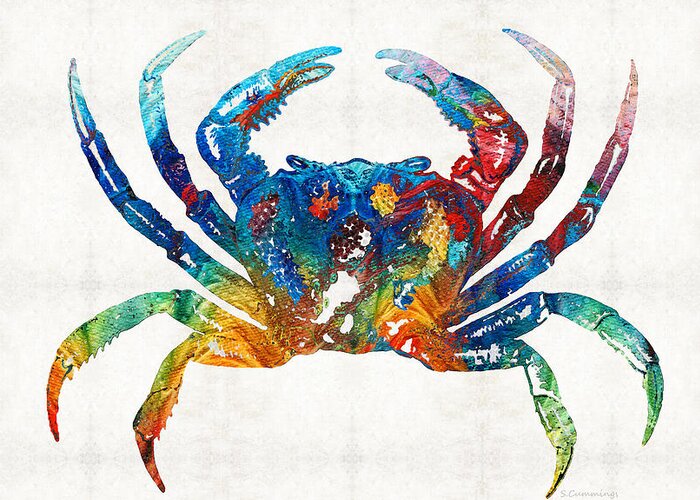 Crab Greeting Card featuring the painting Colorful Crab Art by Sharon Cummings by Sharon Cummings