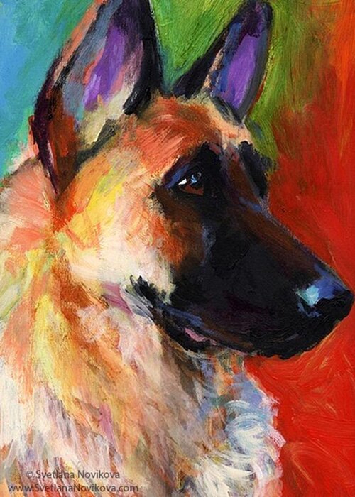 Impressionism Greeting Card featuring the photograph Colorful German Shepherd Painting By by Svetlana Novikova