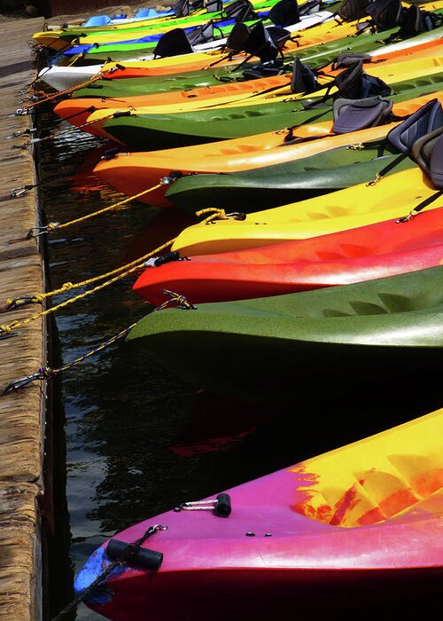 Kayak Greeting Card featuring the photograph Colorful Kayaks by Marcia Socolik