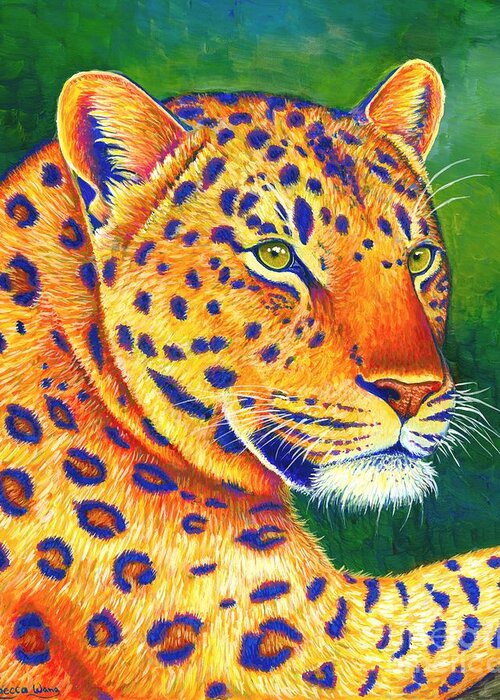 Leopard Greeting Card featuring the painting Queen of the Jungle - Colorful Leopard by Rebecca Wang