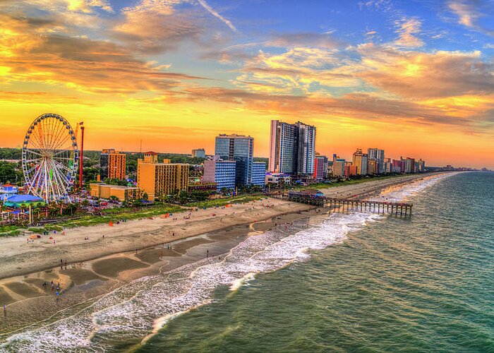 Sunset Greeting Card featuring the photograph Colorful Myrtle Beach Sunset by Robbie Bischoff