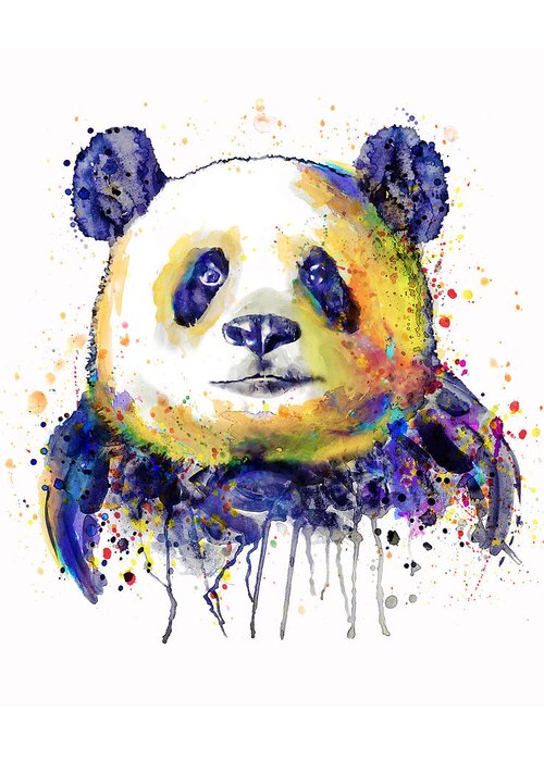 Marian Voicu Greeting Card featuring the painting Colorful Panda Head by Marian Voicu