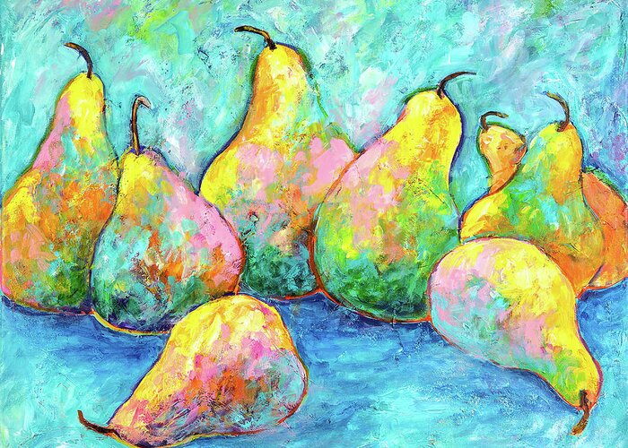 Pears Greeting Card featuring the painting Colorful Pears by Sally Quillin