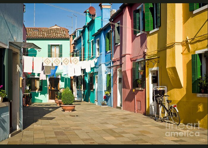 Colorful Piazza Greeting Card featuring the photograph Colorful Piazza by Prints of Italy