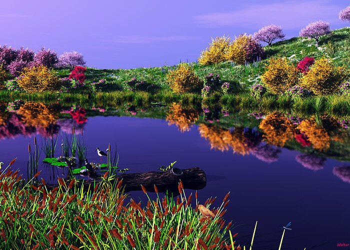 Pond Greeting Card featuring the digital art Colorful Pond by Walter Colvin