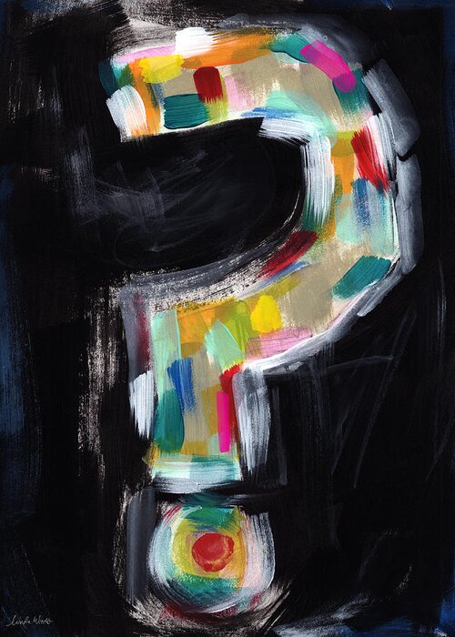 Question Mark Greeting Card featuring the painting Colorful Questions- Abstract Painting by Linda Woods
