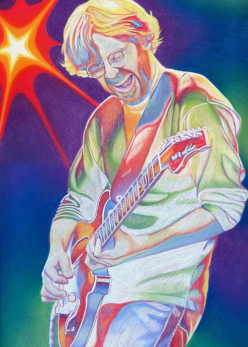 Phish Greeting Card featuring the drawing Colorful Trey Anastasio by Joshua Morton