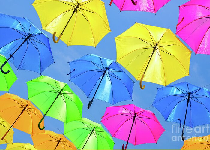 Umbrellas Greeting Card featuring the photograph Colorful Umbrellas III by Raul Rodriguez