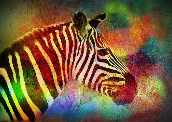 Colorful Greeting Card featuring the painting Colorful Zebra by Lilia D