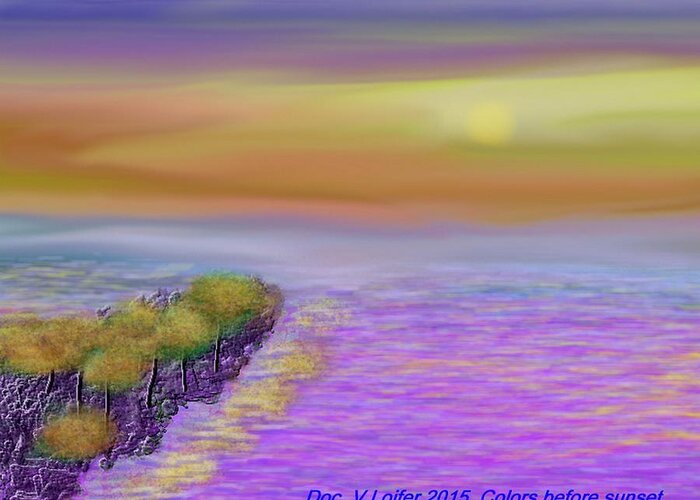 Colors Sea Sky Sun Trees Waves Reflects Greeting Card featuring the digital art Colors before sunset by Dr Loifer Vladimir